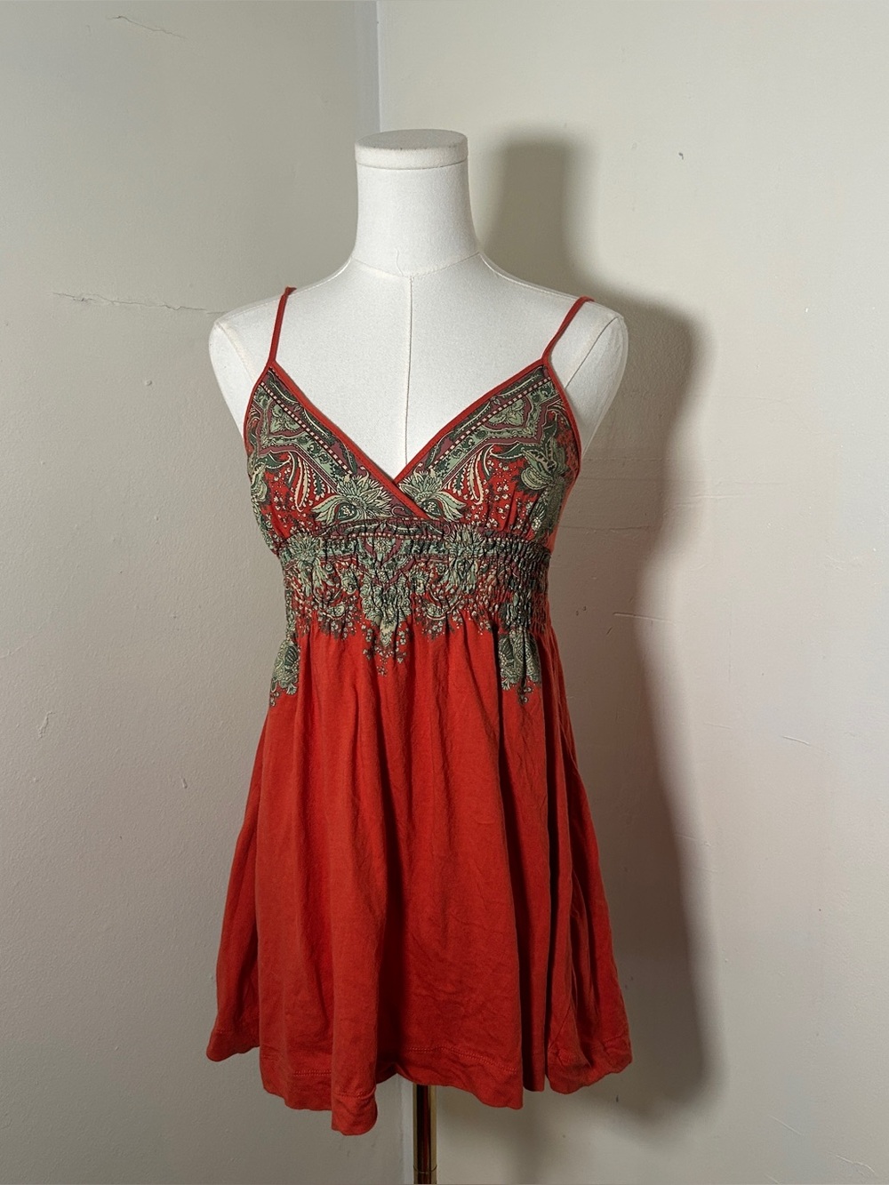 Wet Seal Orange Paisley print Spaghetti Strap Baby doll Blouse